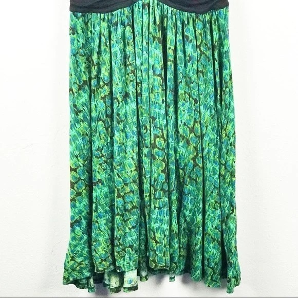 Plenty‎ by Tracy Reese Green Print Ruched Bust Fit & Flare Dress Women's L Boho - Picture 5 of 10